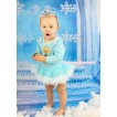 Frozen Light Blue Long Sleeve Bodysuit Light Blue White Pettiskirt & Princess Elsa Print JS4290